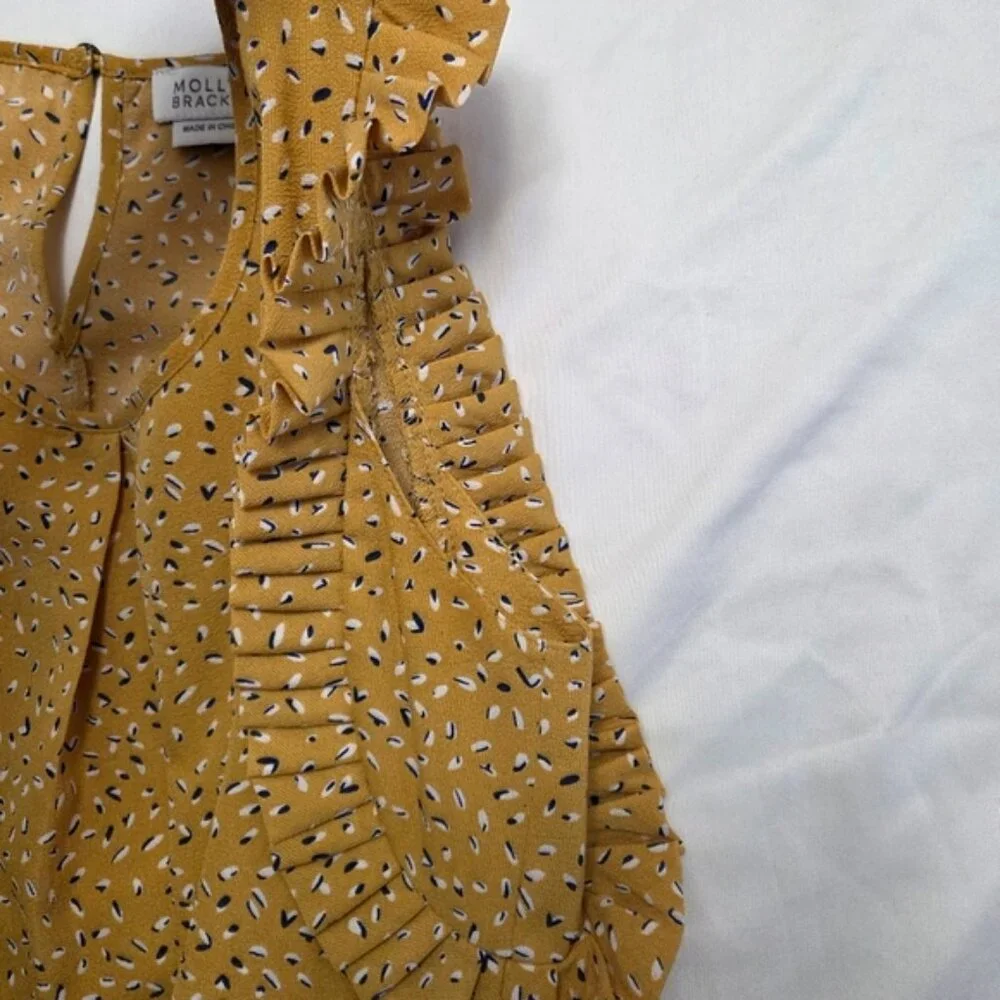 Molly Bracken Ruffle Flutter Sleeve Blouse Top Yellow M - Picture 5 of 11